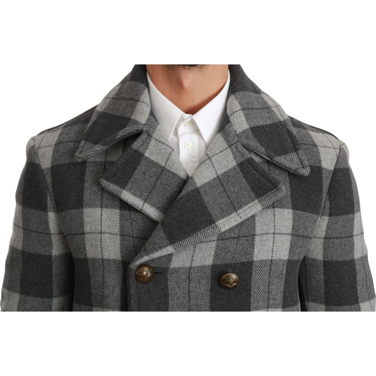 Dolce & Gabbana Elegant Gray Check Double Breasted Coat Coats & Jackets gray-check-wool-cashmere-coat-jacket IMG_0608-scaled-912abc98-113.jpg