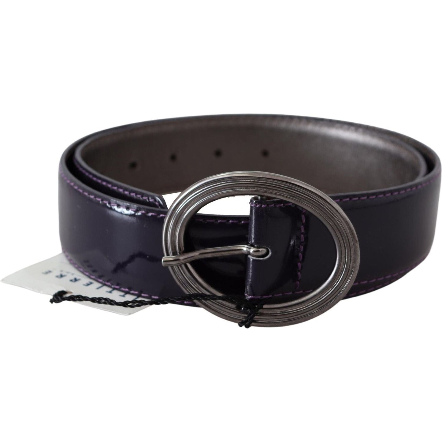 Exte Elegant Purple Leather Waist Belt Belt purple-silver-oval-metal-buckle-waist-leather-belt