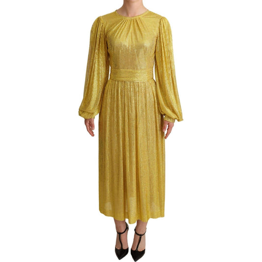 Dolce & Gabbana Crystal Embellished Pleated Maxi Dress WOMAN DRESSES yellow-crystal-mesh-pleated-maxi-dress