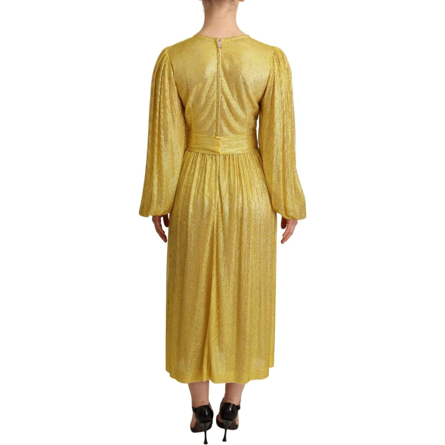 Dolce & Gabbana Crystal Embellished Pleated Maxi Dress WOMAN DRESSES yellow-crystal-mesh-pleated-maxi-dress