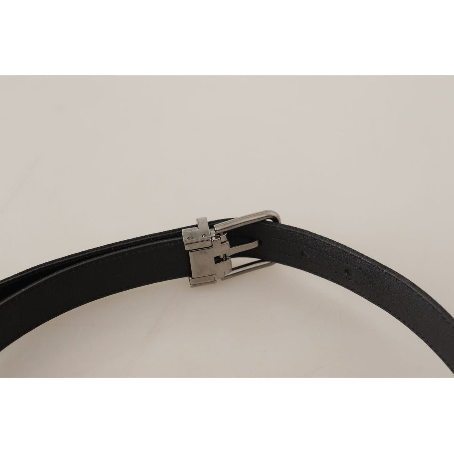 Dolce & Gabbana Elegant Black Canvas & Leather Belt black-canvas-leather-silver-tone-metal-buckle-belt