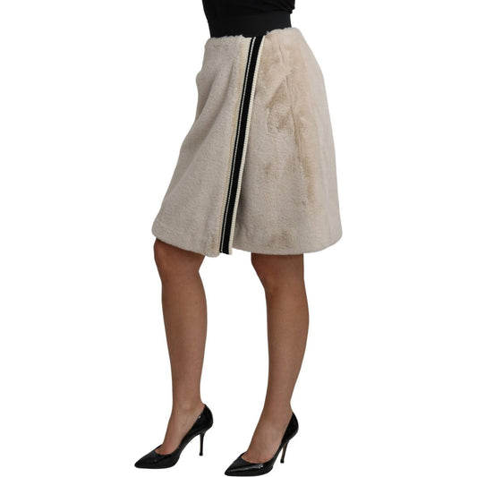 Dolce & Gabbana Beige High Waist A-Line Mini Skirt beige-high-waist-a-line-mini-fur-skirt