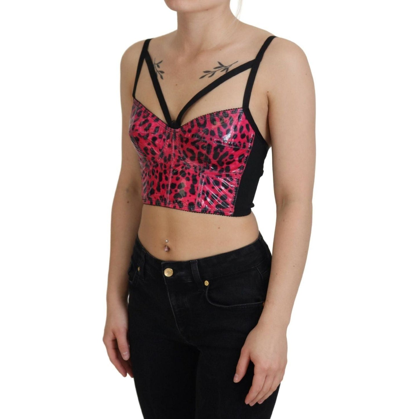 Dolce & Gabbana Leopard Print Bustier Corset Top pink-leopard-print-cropped-bustier-corset-top