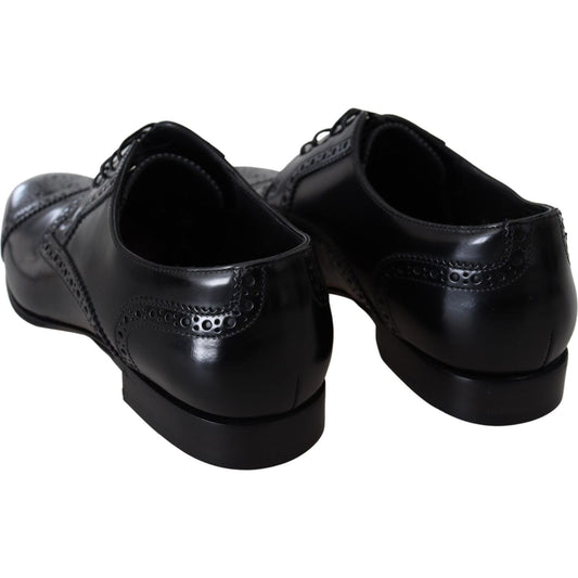 Dolce & Gabbana Elegant Black Leather Formal Derby Shoes black-leather-men-derby-formal-loafers-shoes