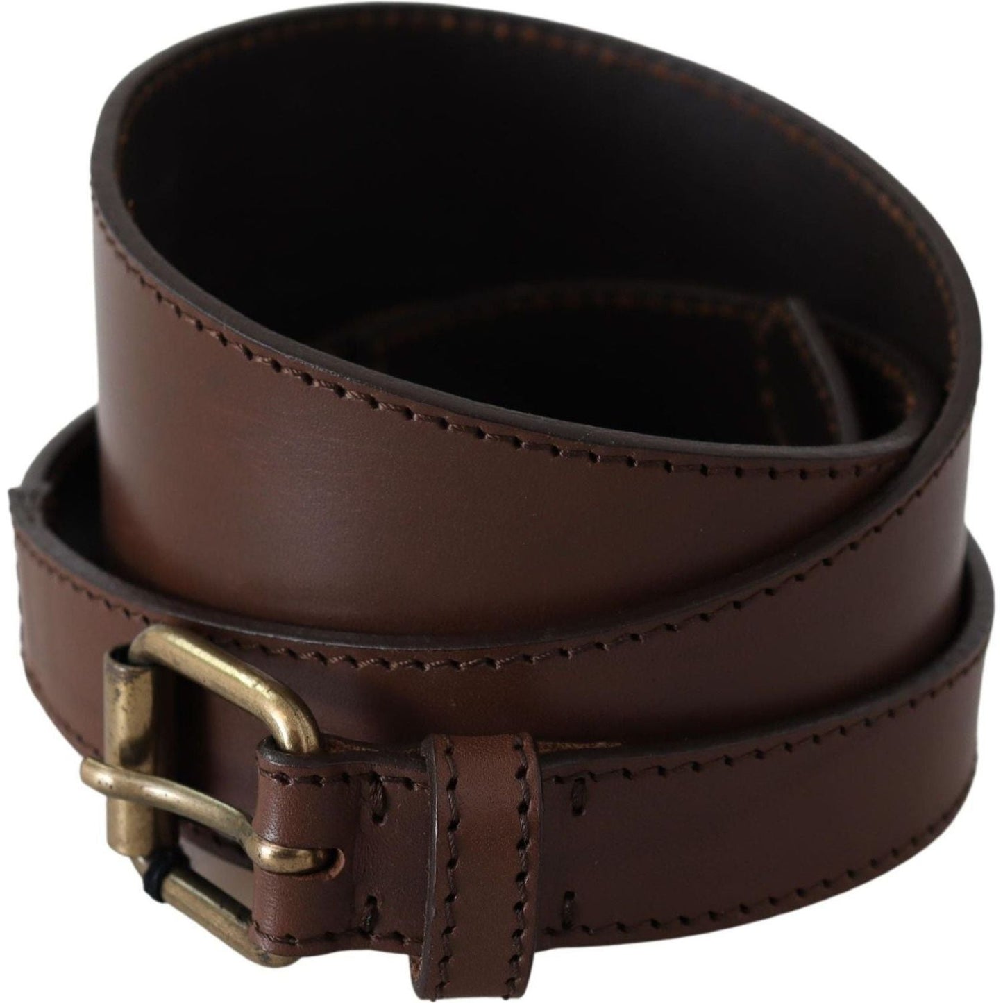 PLEIN SUD Chic Dark Brown Leather Fashion Belt Belt brown-leather-gold-metal-buckle-belt