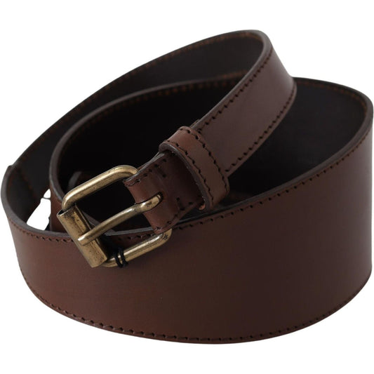 PLEIN SUD Chic Dark Brown Leather Fashion Belt Belt brown-leather-gold-metal-buckle-belt