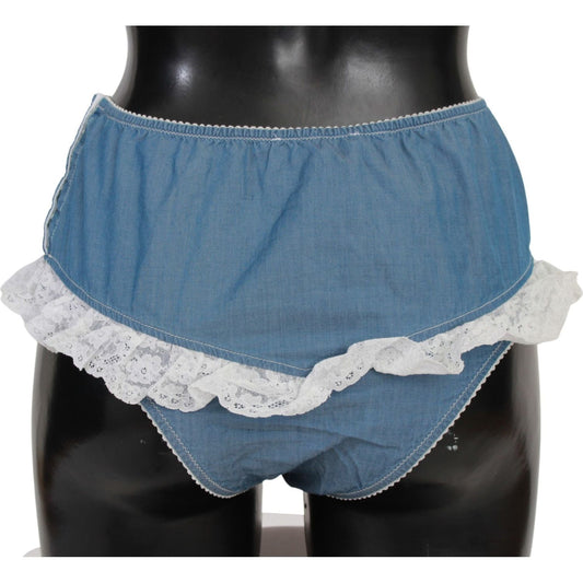Ermanno Scervino Chic Denim Blue Cotton Bottoms blue-cotton-lace-slip-denim-bottom-underwear