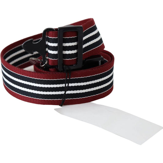 Costume National Striped Leather Fashion Belt in Black & Red Belt maroon-black-stripe-silver-black-buckle-belt