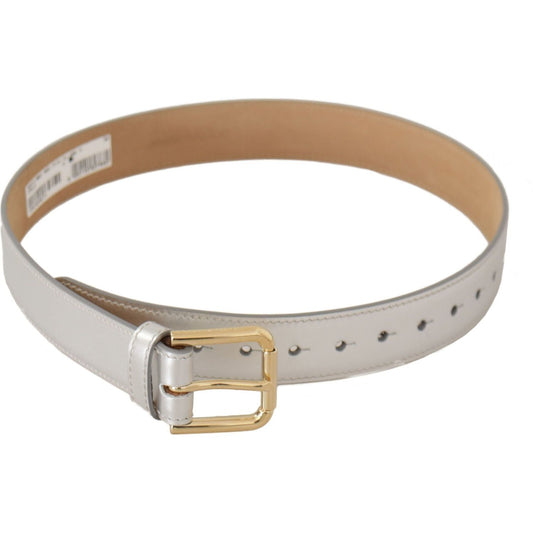 Dolce & Gabbana Engraved Silver-Toned Leather Belt silver-leather-gold-tone-logo-metal-buckle-belt