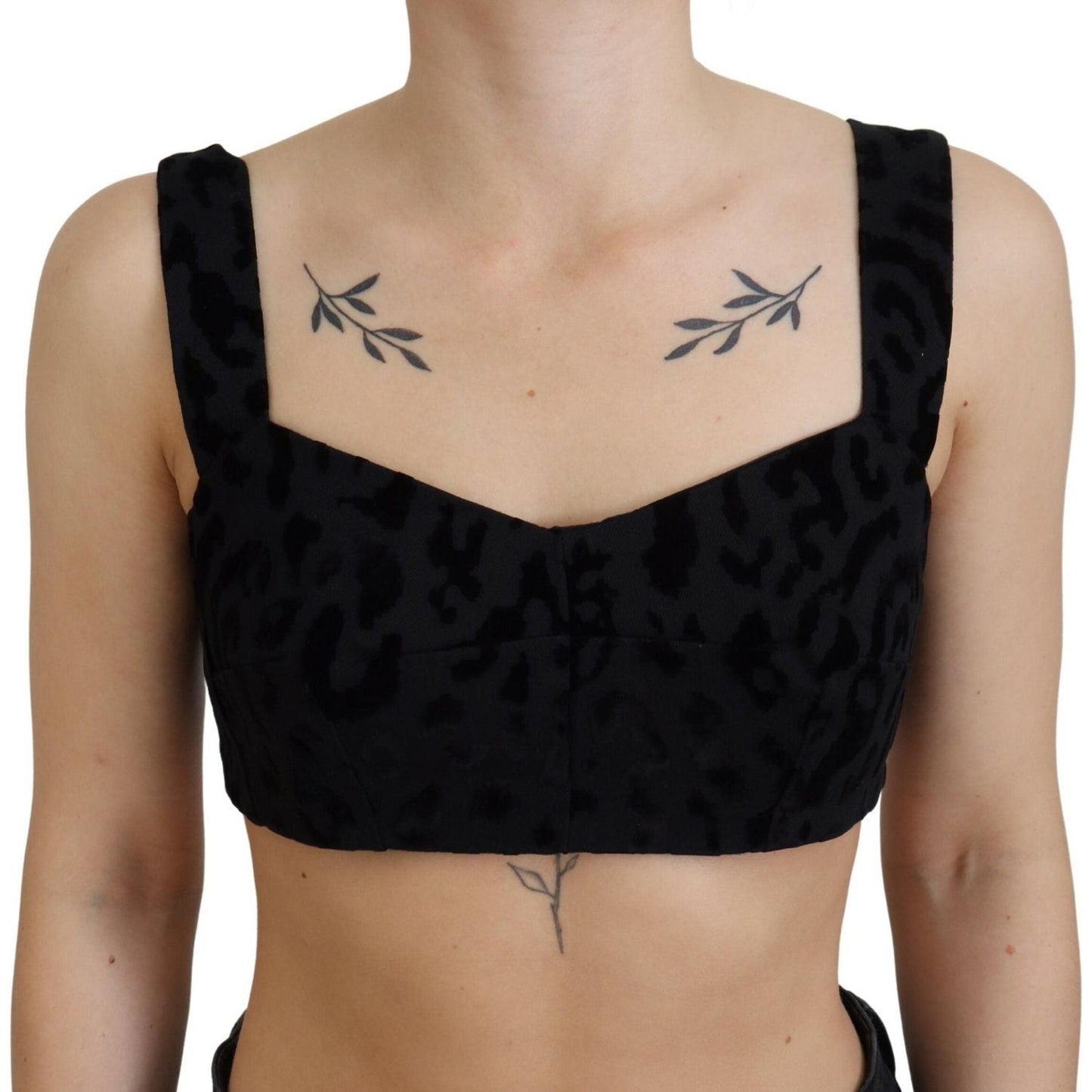 Dolce & Gabbana Elegant Black Cotton Blend Bustier Corset Top black-leopard-cropped-bustier-corset-bra-top
