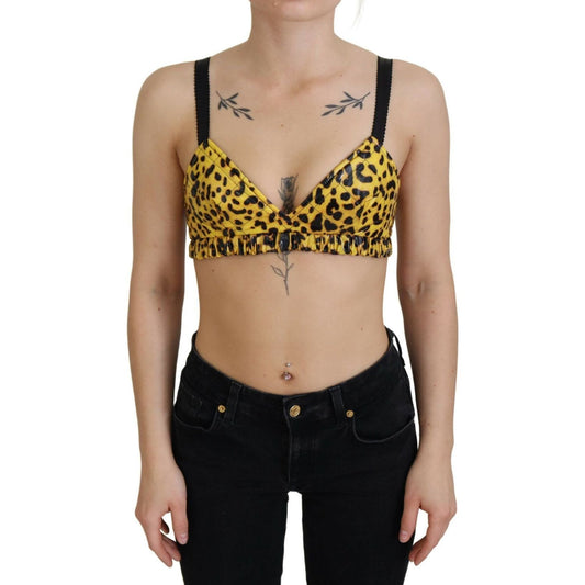 Dolce & Gabbana Chic Leopard Print Sleeveless Corset Top yellow-leopard-cropped-bustier-corset-bra-top