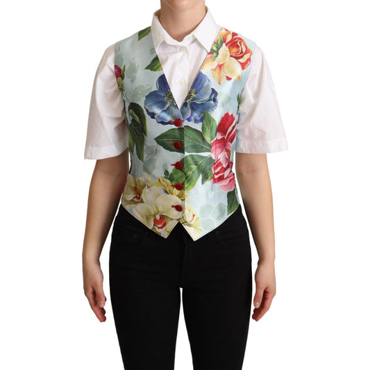 Dolce & Gabbana Elegant Floral Print Silk Waistcoat mint-green-floral-silk-waistcoat-vest