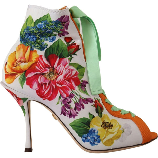 Dolce & Gabbana Floral Open Toe Jersey Heels white-jersey-stretch-boots-open-toes-heels-shoes