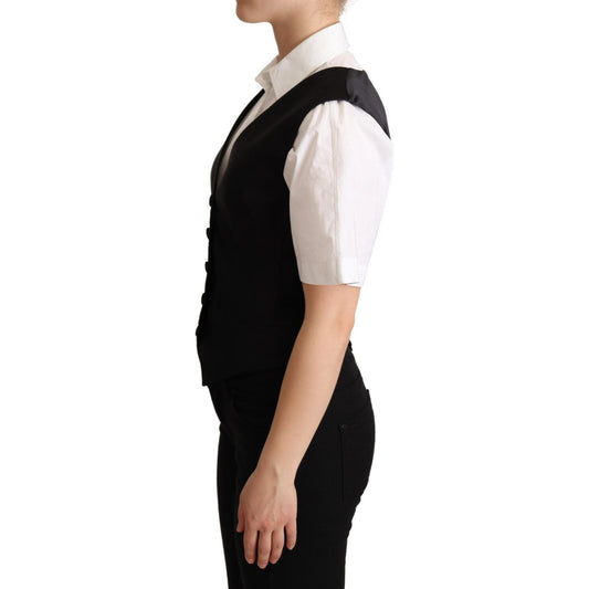 Dolce & Gabbana Elegant Silk Blend Black Waistcoat black-silk-sleeveless-waistcoat-vest-1