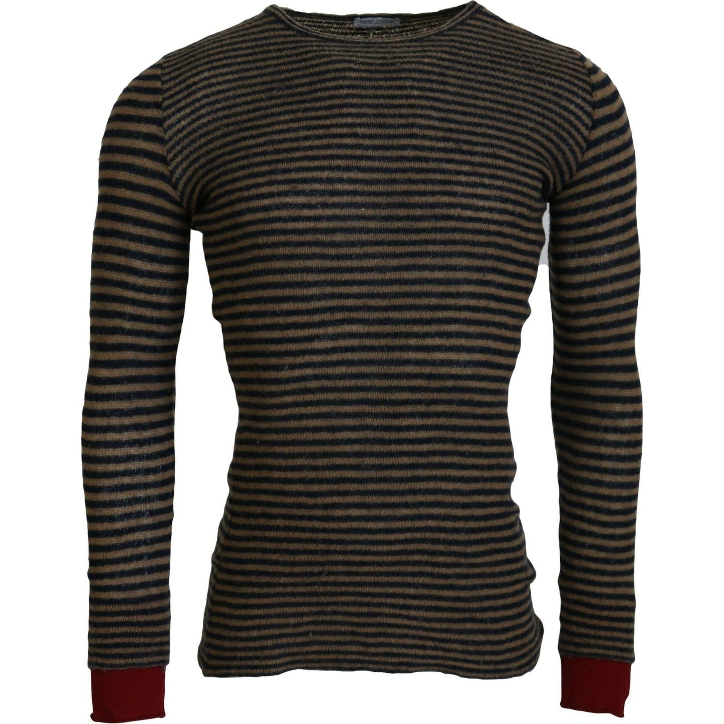 Daniele Alessandrini Chic Black and Brown Crewneck Pullover Sweater multicolor-stripes-wool-crewneck-pullover-sweater IMG_0679-scaled-1db9398c-916.jpg