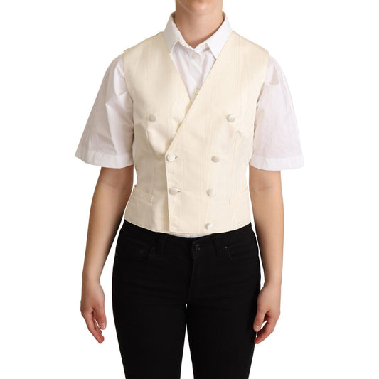Dolce & Gabbana Beige Silk Blend Sleeveless Vest Luxury Waistcoat beige-silk-sleeveless-waistcoat-vest