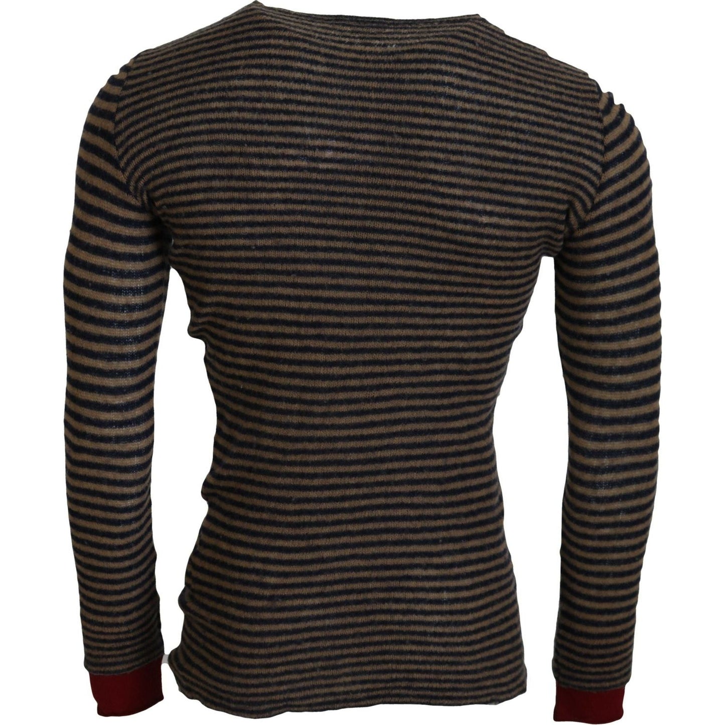 Daniele Alessandrini Chic Black and Brown Crewneck Pullover Sweater multicolor-stripes-wool-crewneck-pullover-sweater IMG_0681-scaled-437f25d1-5c4.jpg