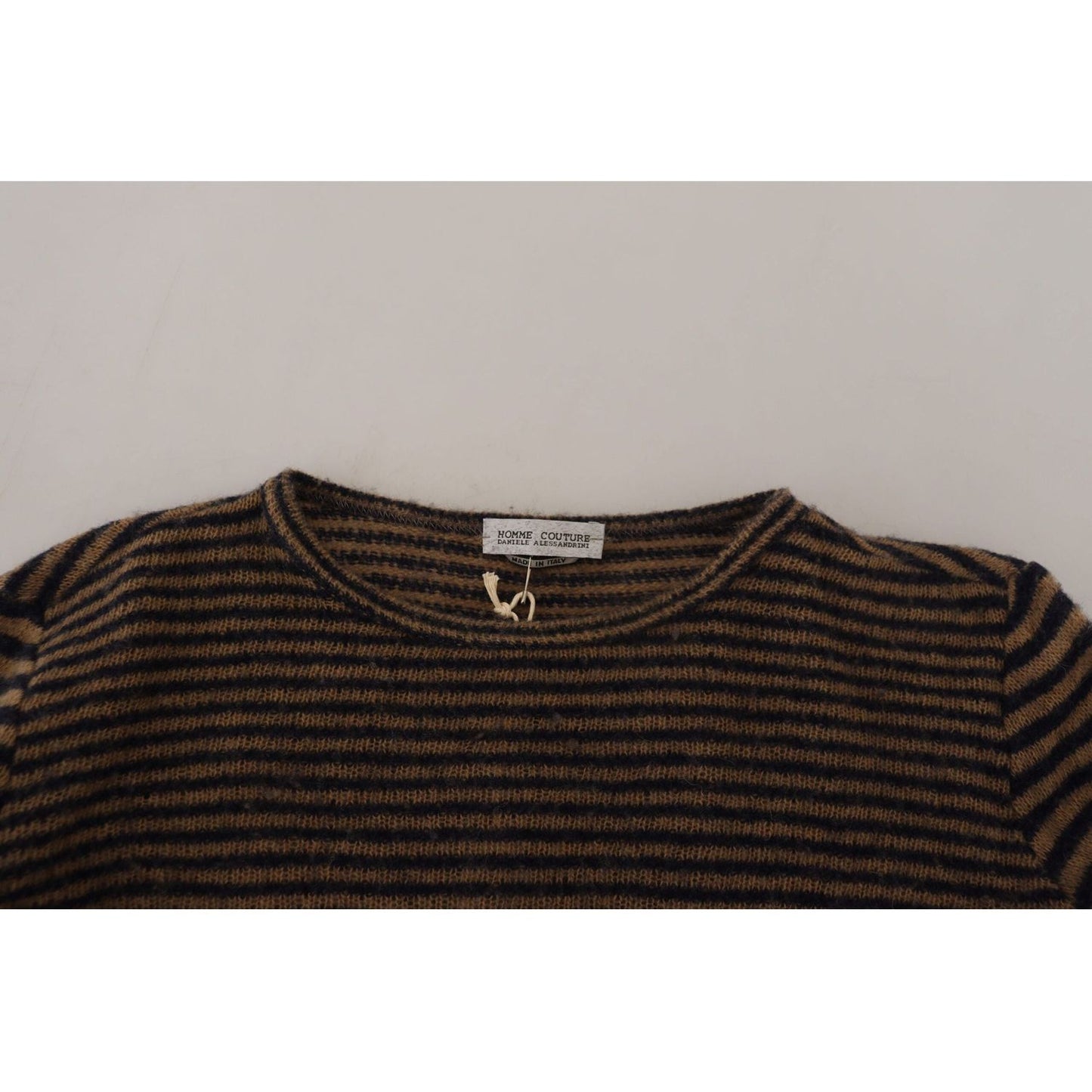 Daniele Alessandrini Chic Black and Brown Crewneck Pullover Sweater multicolor-stripes-wool-crewneck-pullover-sweater IMG_0682-scaled-8ba83704-aec.jpg