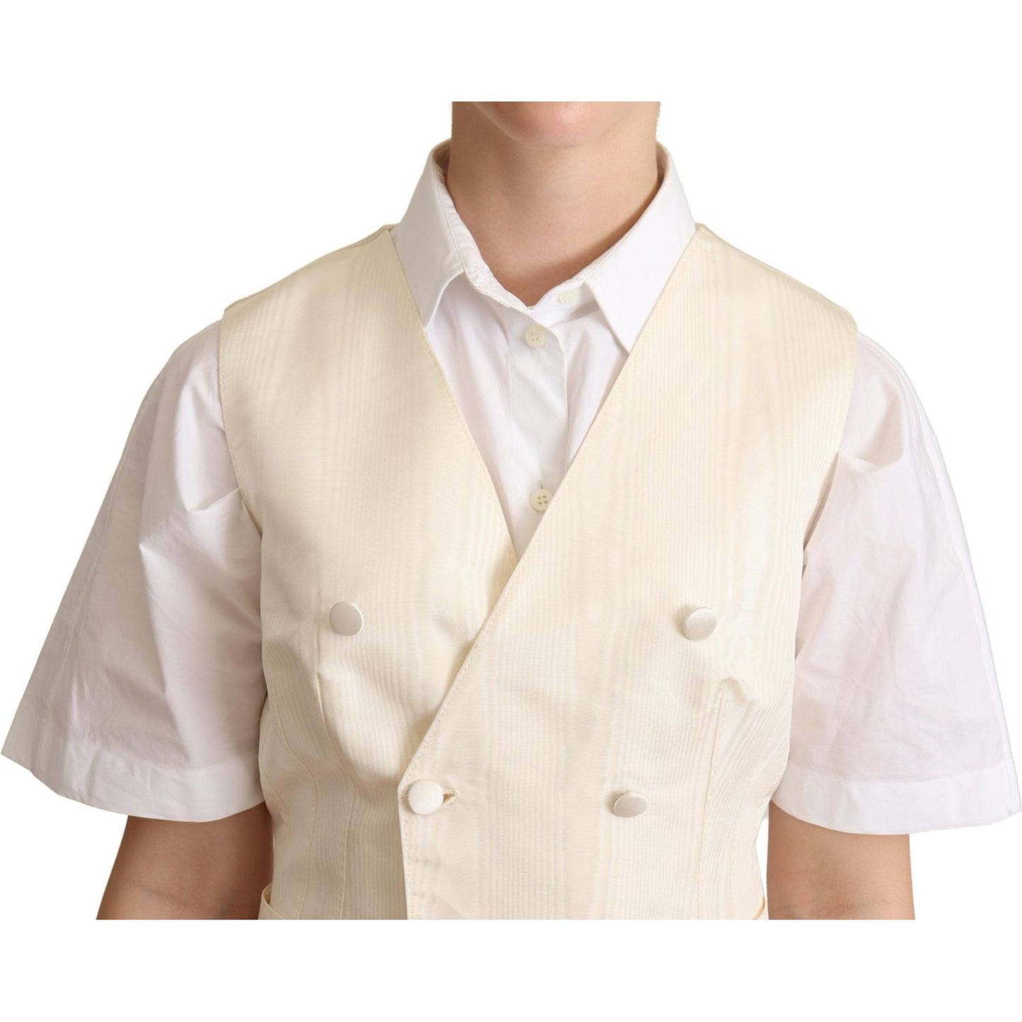 Dolce & Gabbana Beige Silk Blend Sleeveless Vest Luxury Waistcoat beige-silk-sleeveless-waistcoat-vest