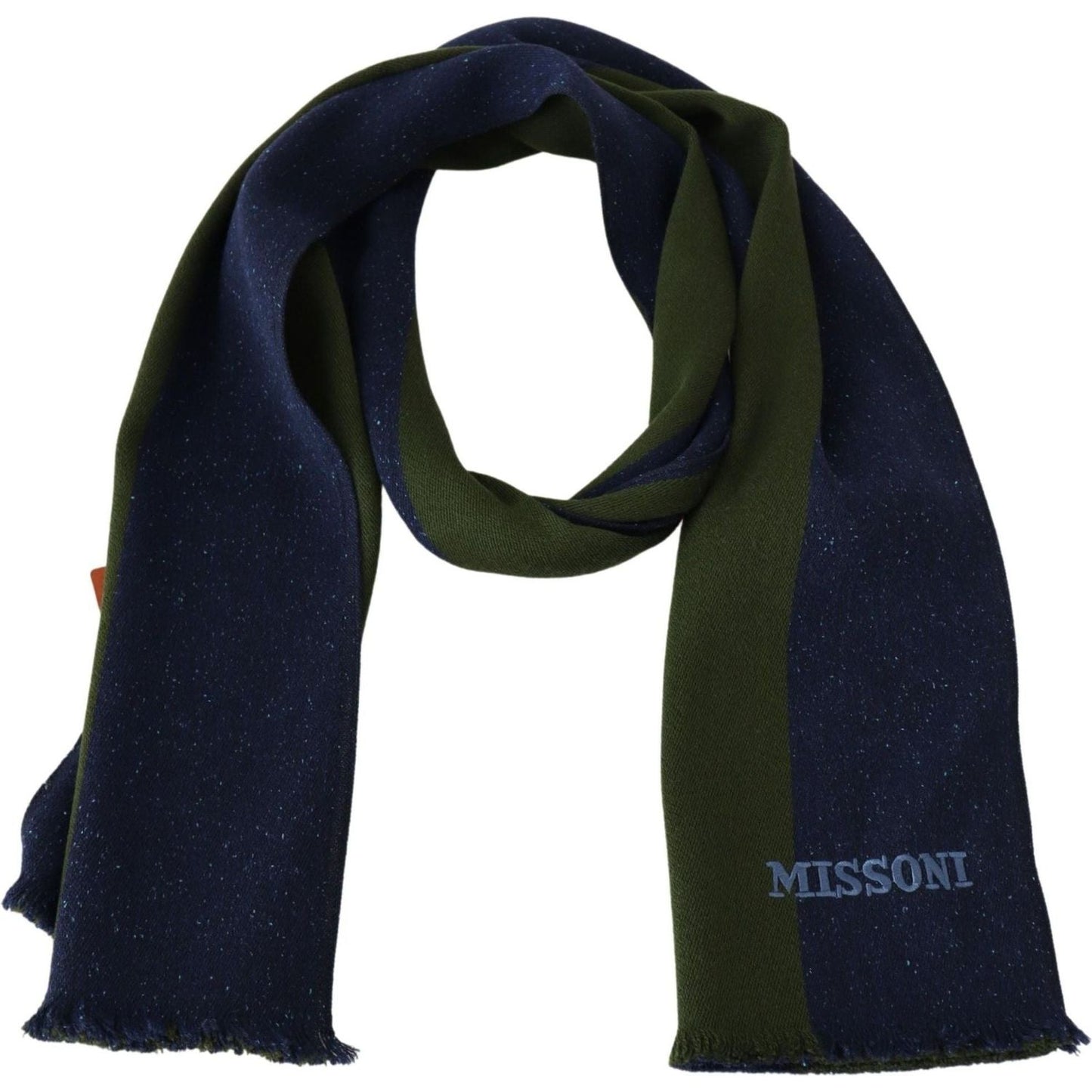 Missoni Authentic Wool Scarf with Stripes and Logo Embroidery green-striped-wool-unisex-neck-wrap-shawl-blue