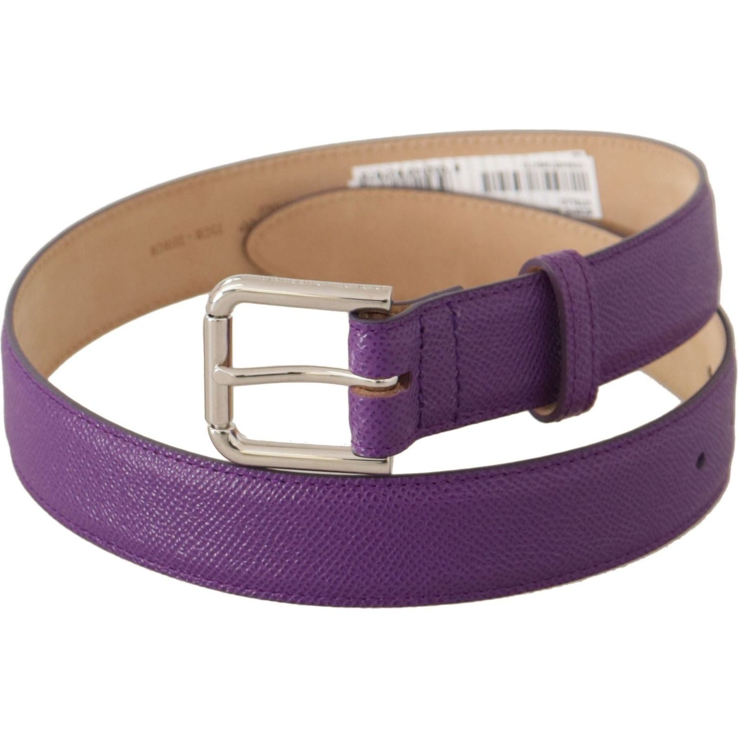 Dolce & Gabbana Elegant Purple Leather Belt with Logo Buckle purple-calfskin-leather-logo-engraved-buckle-belt