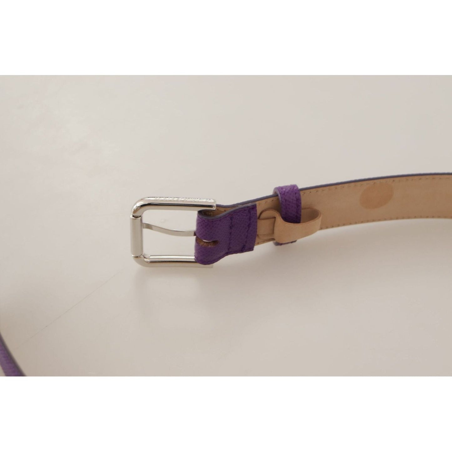 Dolce & Gabbana Elegant Purple Leather Belt with Logo Buckle purple-calfskin-leather-logo-engraved-buckle-belt