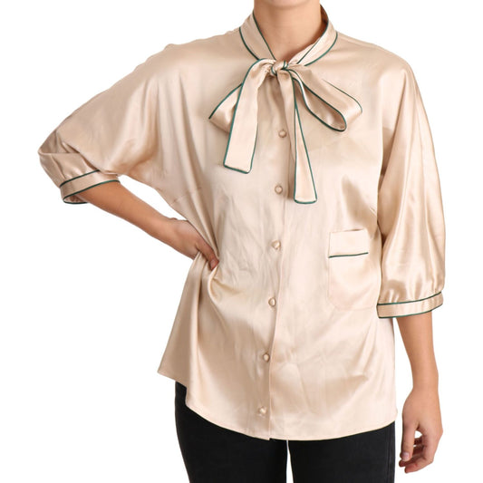 Dolce & Gabbana Elegant Beige Silk Blend Blouse Top beige-ribbon-silk-stretch-top-blouse