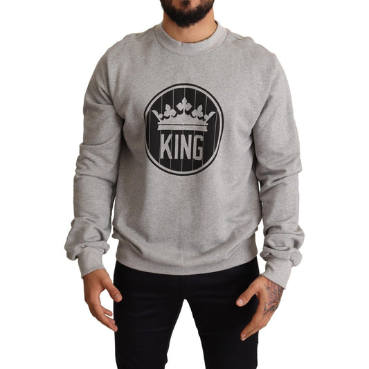 Dolce & Gabbana Regal Crown Cotton Sweater - Sophisticated Gray MAN SWEATERS gray-crown-king-print-cotton-sweater