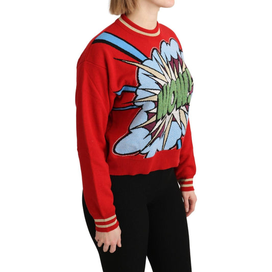 Dolce & Gabbana Radiant Red Cartoon Motive Cashmere Sweater red-knitted-cashmere-cartoon-top-sweater