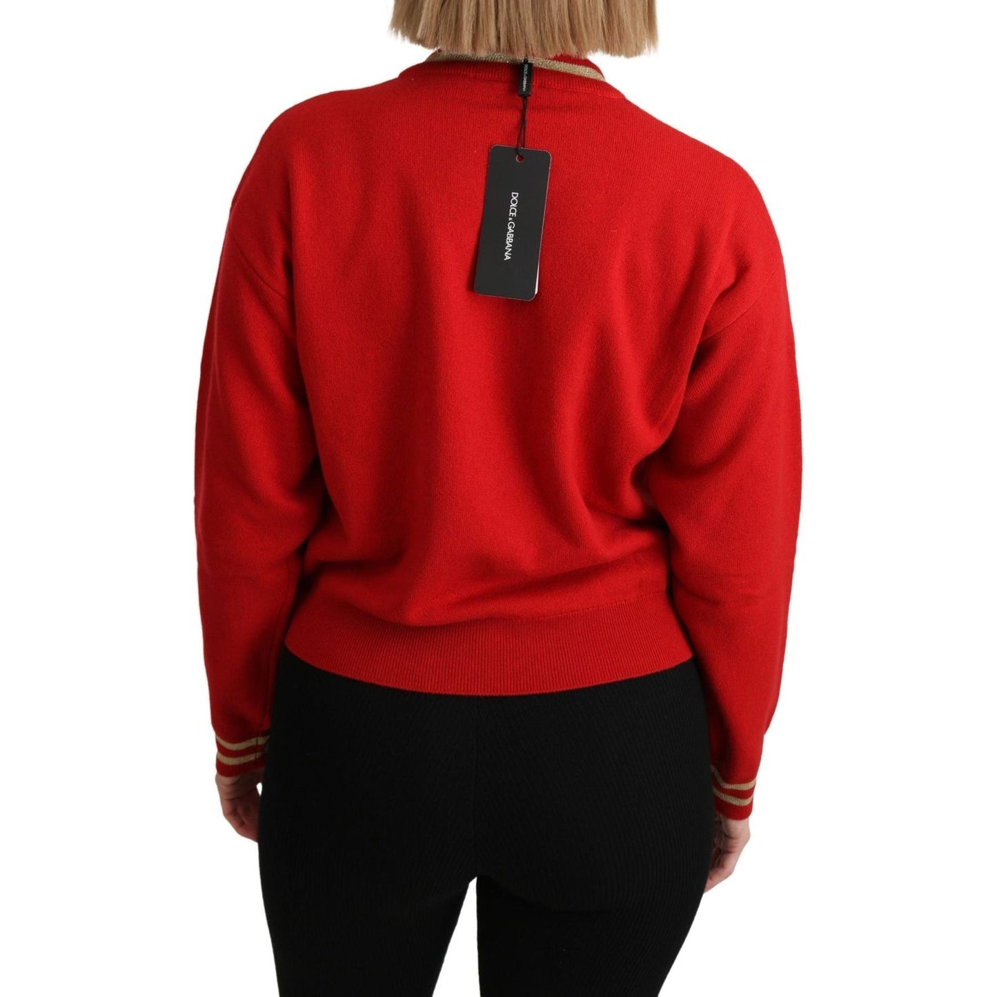 Dolce & Gabbana Radiant Red Cartoon Motive Cashmere Sweater red-knitted-cashmere-cartoon-top-sweater
