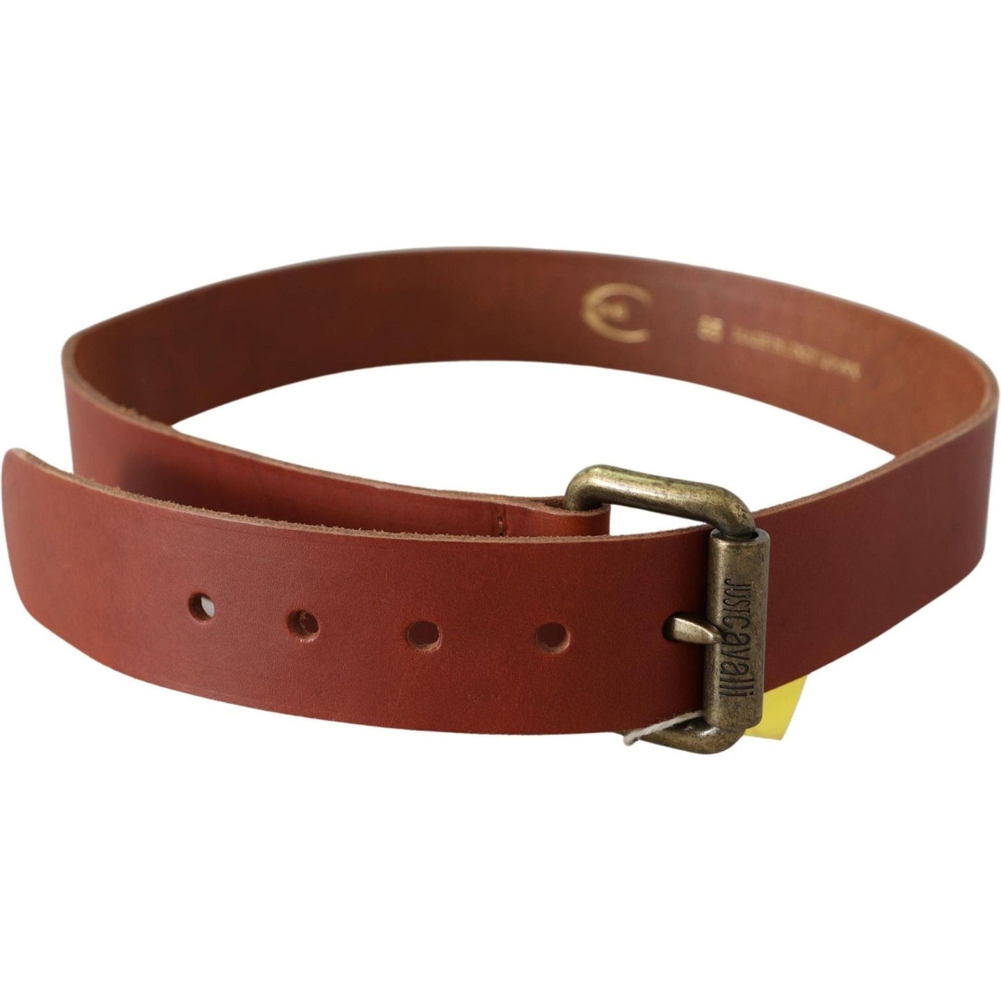 Just Cavalli Chic Brown Leather Logo Waist Belt Belt brown-leather-logo-bronze-rustic-metal-buckle-belt