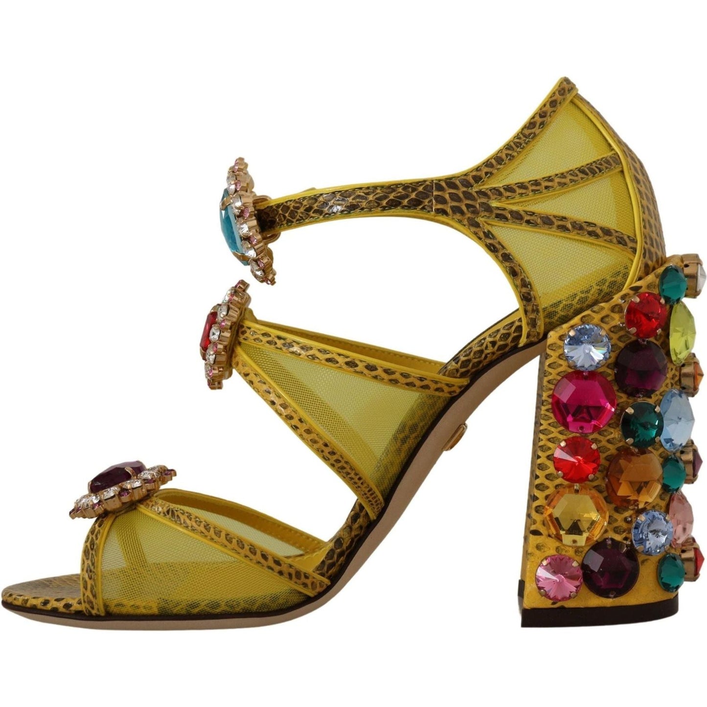 Dolce & Gabbana Stunning Crystal-Embellished Yellow Leather Sandals yellow-leather-crystal-ayers-sandals-shoes