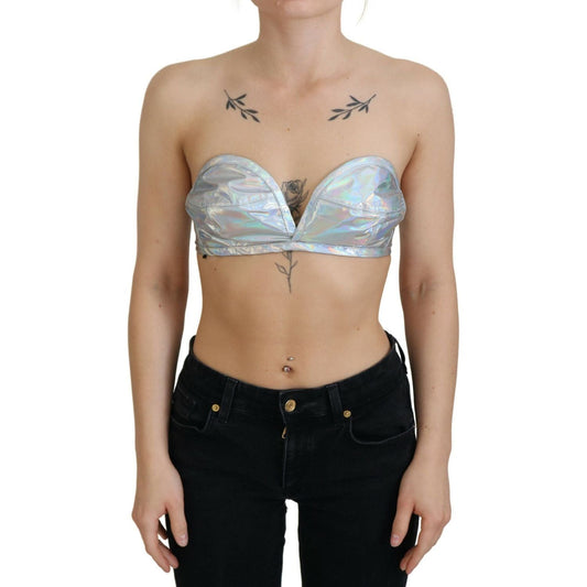 Dolce & Gabbana Silver Shimmer Bustier Top silver-holographic-effect-bustier-brassiere-top