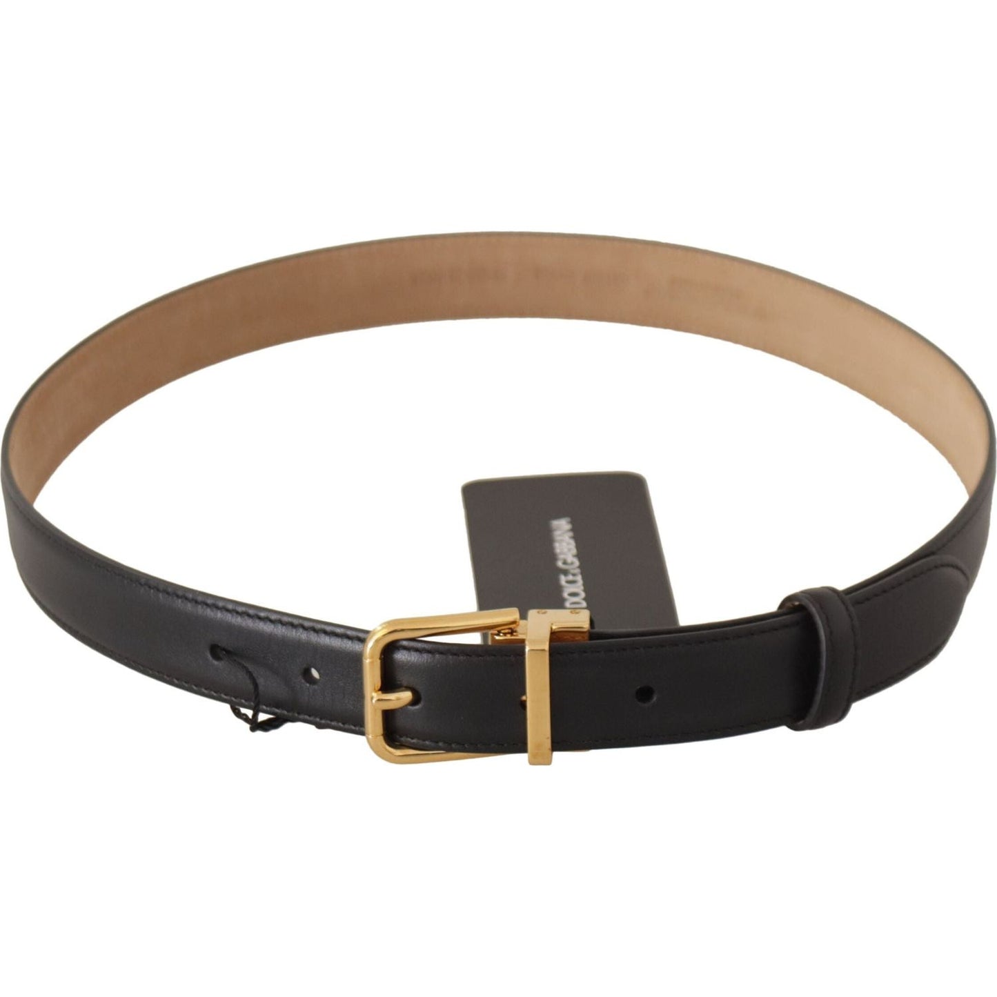 Dolce & Gabbana Elegant Black Leather Belt with Engraved Buckle black-calf-leather-gold-metal-logo-waist-buckle-belt-1