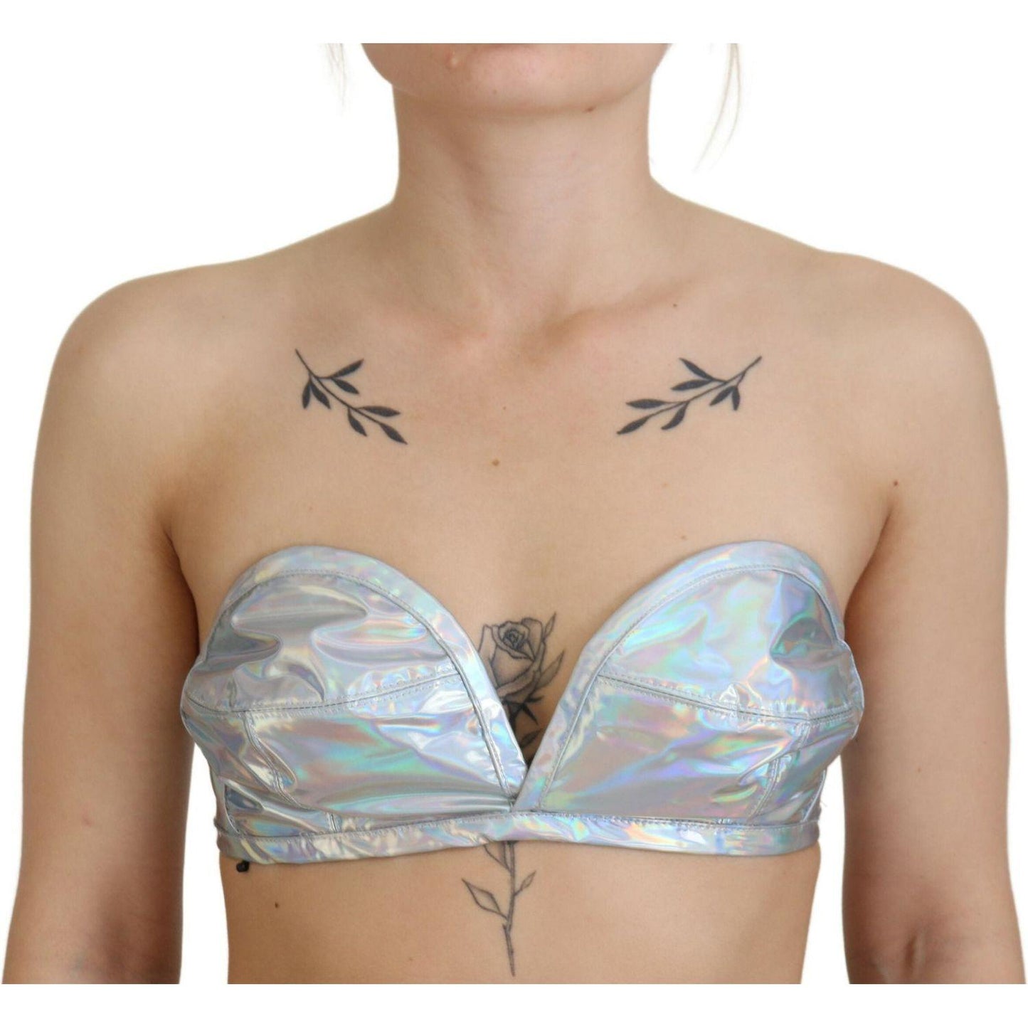 Dolce & Gabbana Silver Shimmer Bustier Top silver-holographic-effect-bustier-brassiere-top
