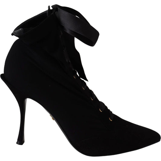 Dolce & Gabbana Elegant Black Ankle Heel Boots with Leather Sole black-stretch-short-ankle-boots-shoes IMG_0726-1-3c36bb16-c0a.jpg