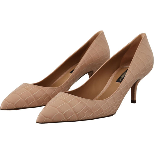 Dolce & Gabbana Elegant Beige Leather Pumps beige-leather-pointed-heels-pumps-shoes