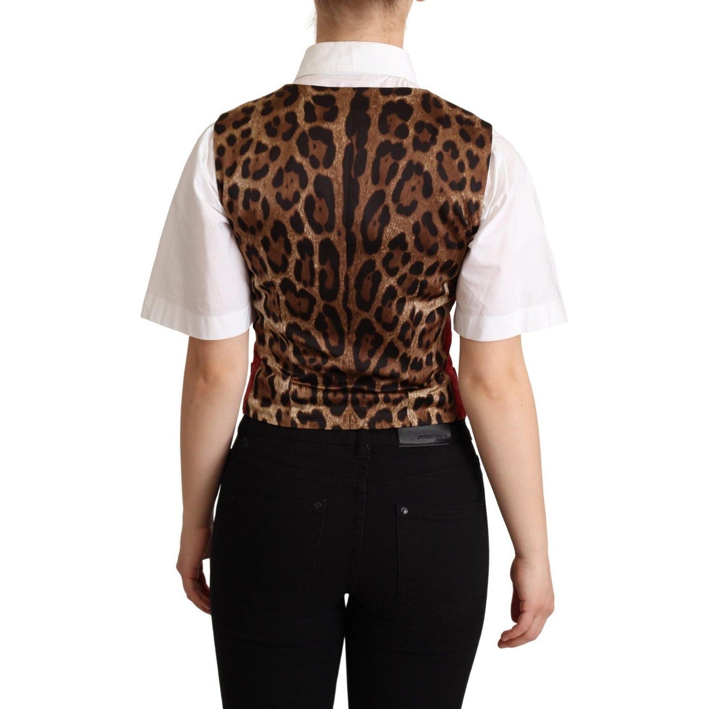 Dolce & Gabbana Red Brocade Leopard Print Waistcoat red-brocade-leopard-print-waistcoat-vest