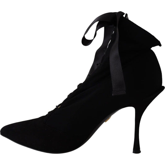Dolce & GabbanaElegant Black Ankle Heel Boots with Leather SoleMcRichard Designer Brands£419.00