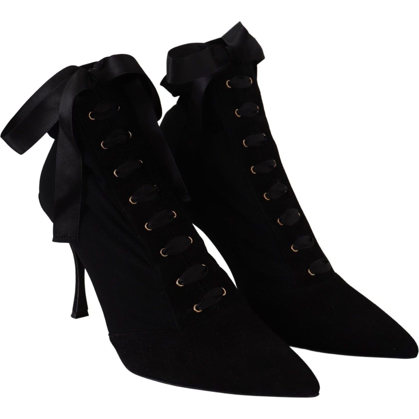 Dolce & Gabbana Elegant Black Ankle Heel Boots with Leather Sole black-stretch-short-ankle-boots-shoes