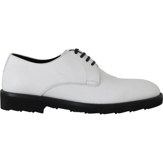 Dolce & Gabbana Elegant White Formal Leather Shoes white-leather-derby-dress-formal-shoes IMG_0732.jpg