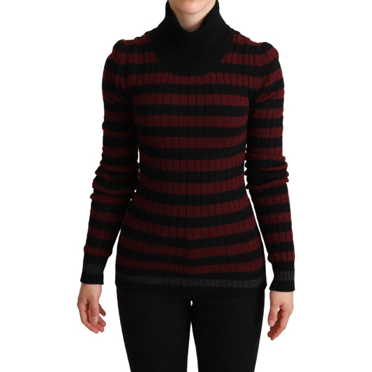 Dolce & Gabbana Chic Striped Wool-Cashmere Sweater black-red-striped-wool-pullover-sweater