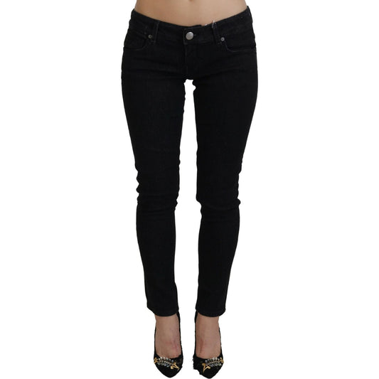 Acht Sleek Cotton Slim Fit Denim In Black black-low-waist-slim-fit-cotton-denim-jeans