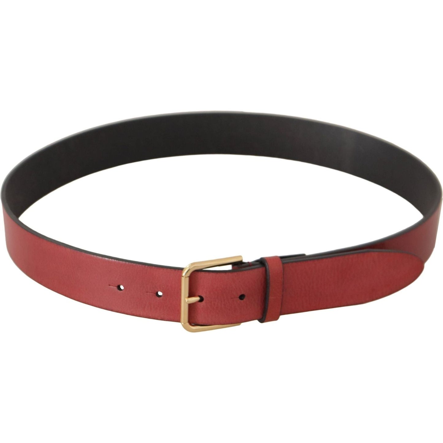 Dolce & Gabbana Elegant Red Leather Belt with Engraved Buckle red-leather-gold-logo-engraved-metal-buckle-belt