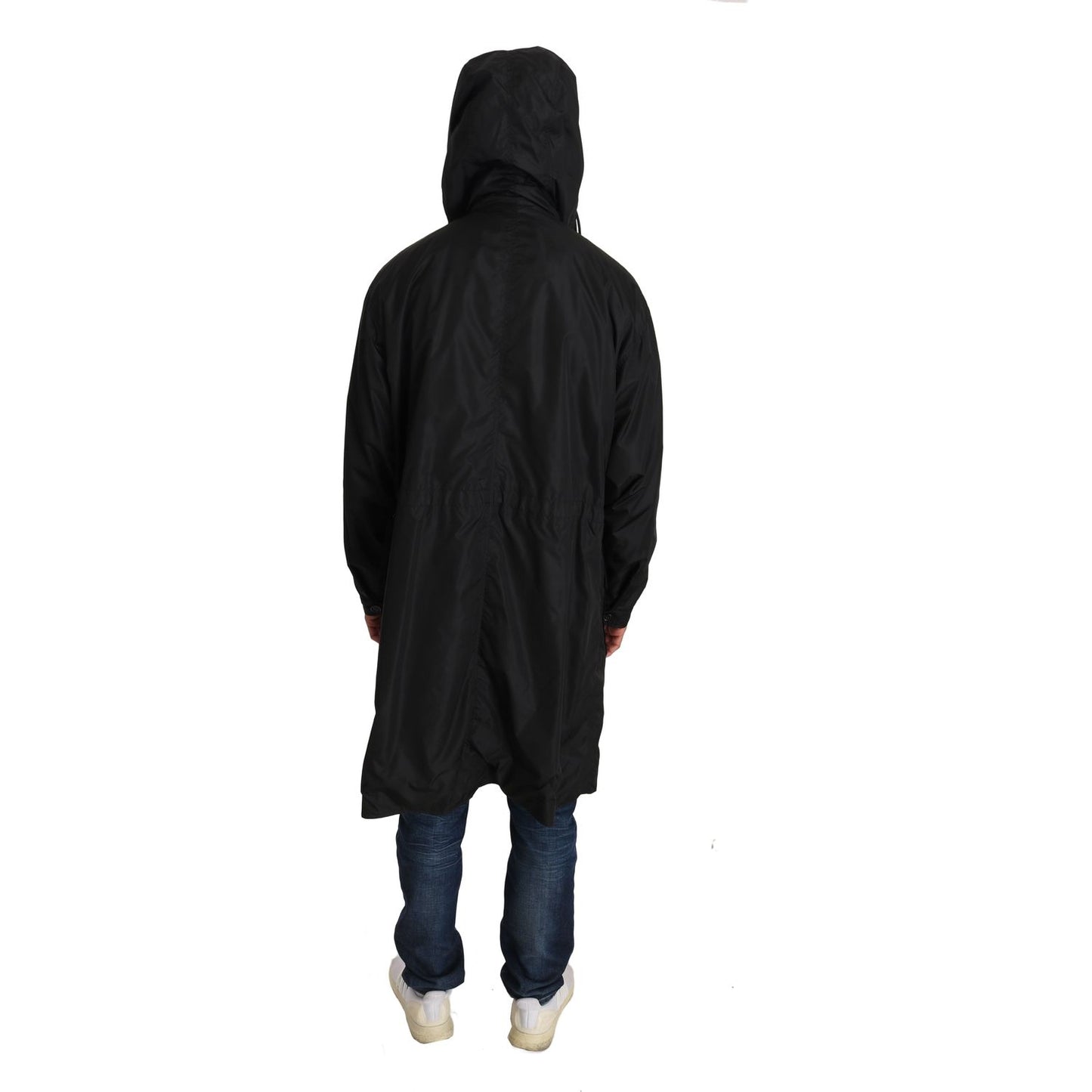 Dolce & Gabbana Elegant Reversible Hooded Raincoat Coats & Jackets black-brown-hooded-reversible-raincoat IMG_0759.jpg