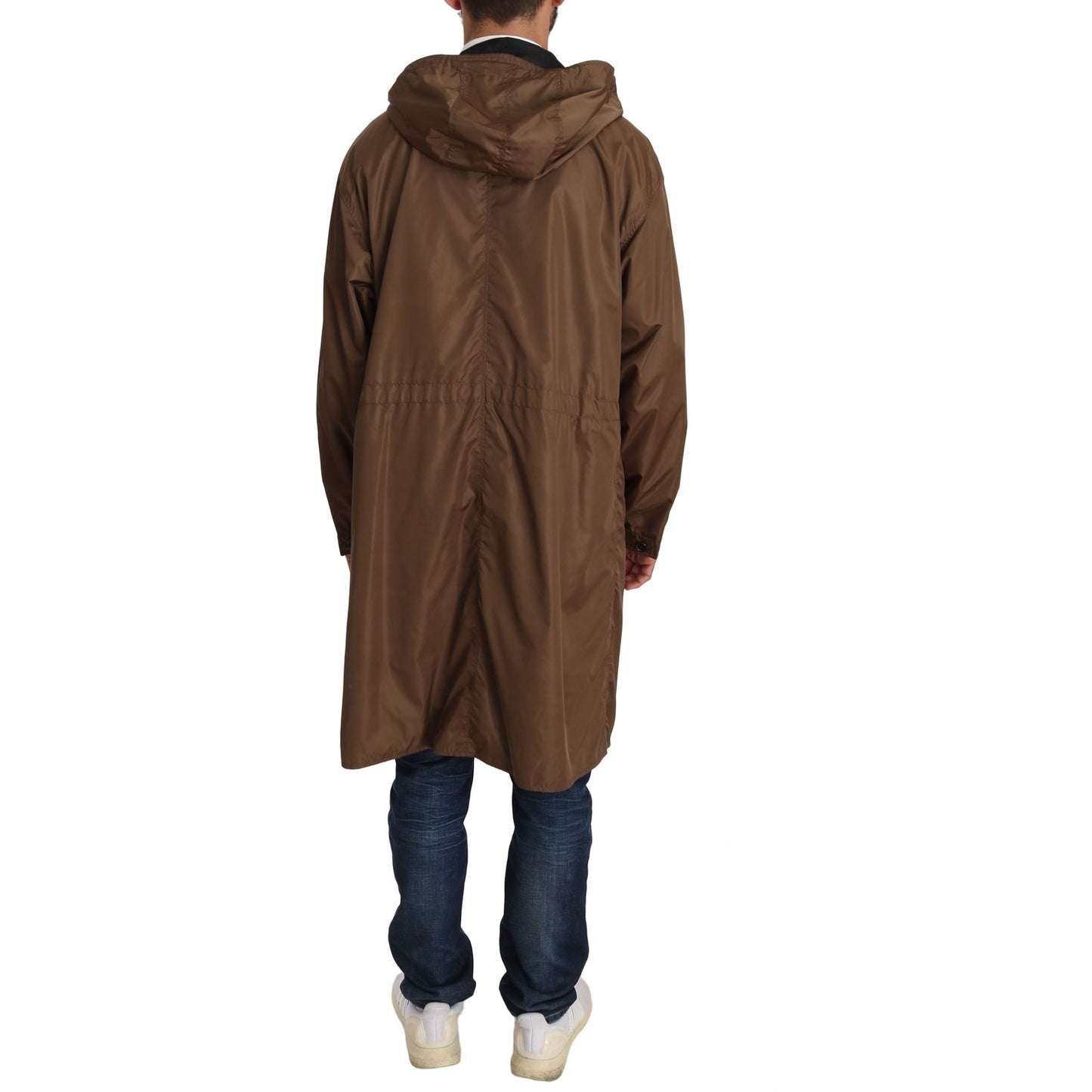 Dolce & Gabbana Elegant Reversible Hooded Raincoat Coats & Jackets black-brown-hooded-reversible-raincoat IMG_0763.jpg