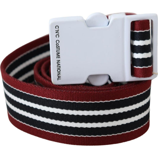 Costume National Elegant Stripe Canvas Waist Belt black-red-stripe-white-logo-buckle-waist-belt