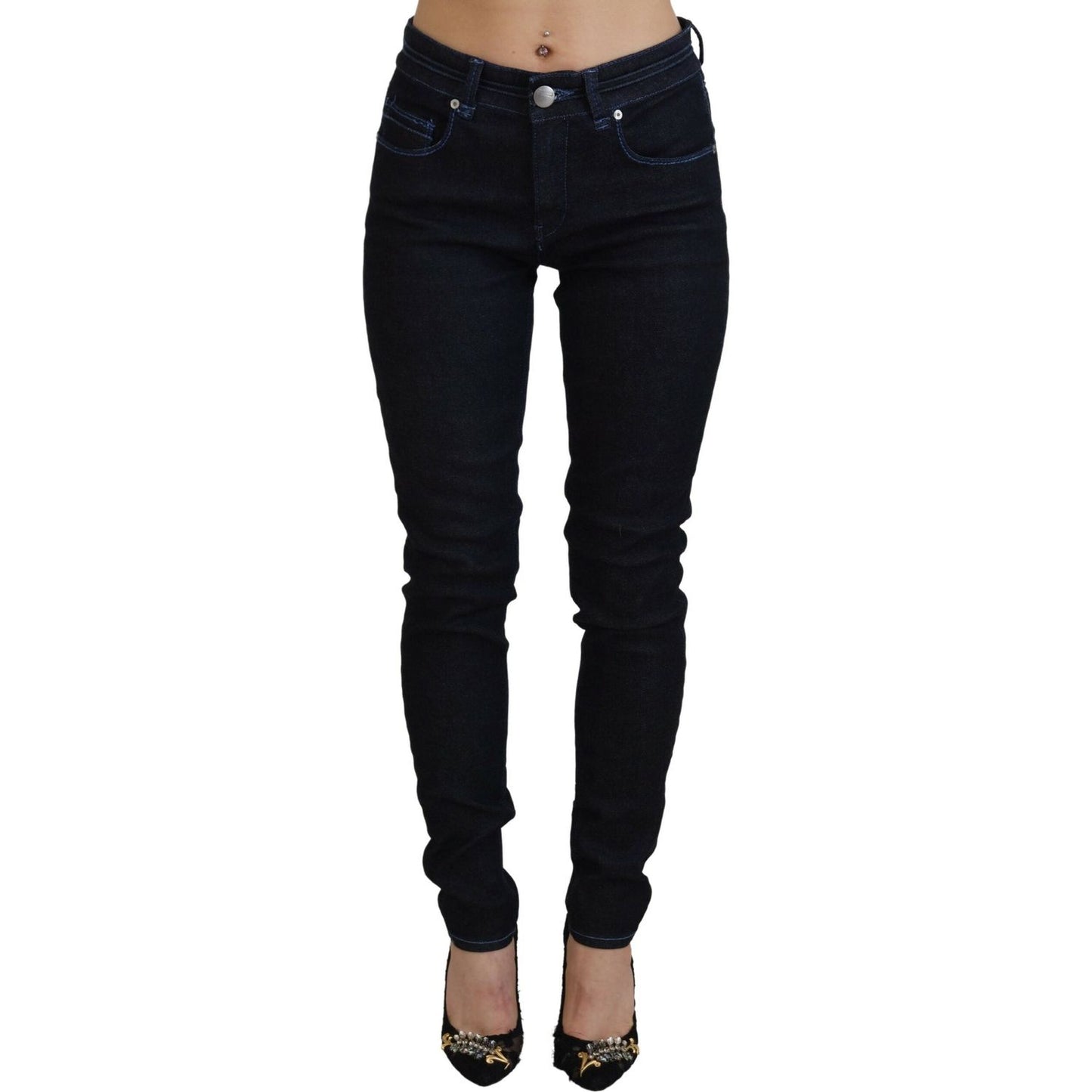 Acht Chic Slim-Fit Cotton Denim in Dark Blue dark-blue-low-waist-slim-fit-women-denim-jeans