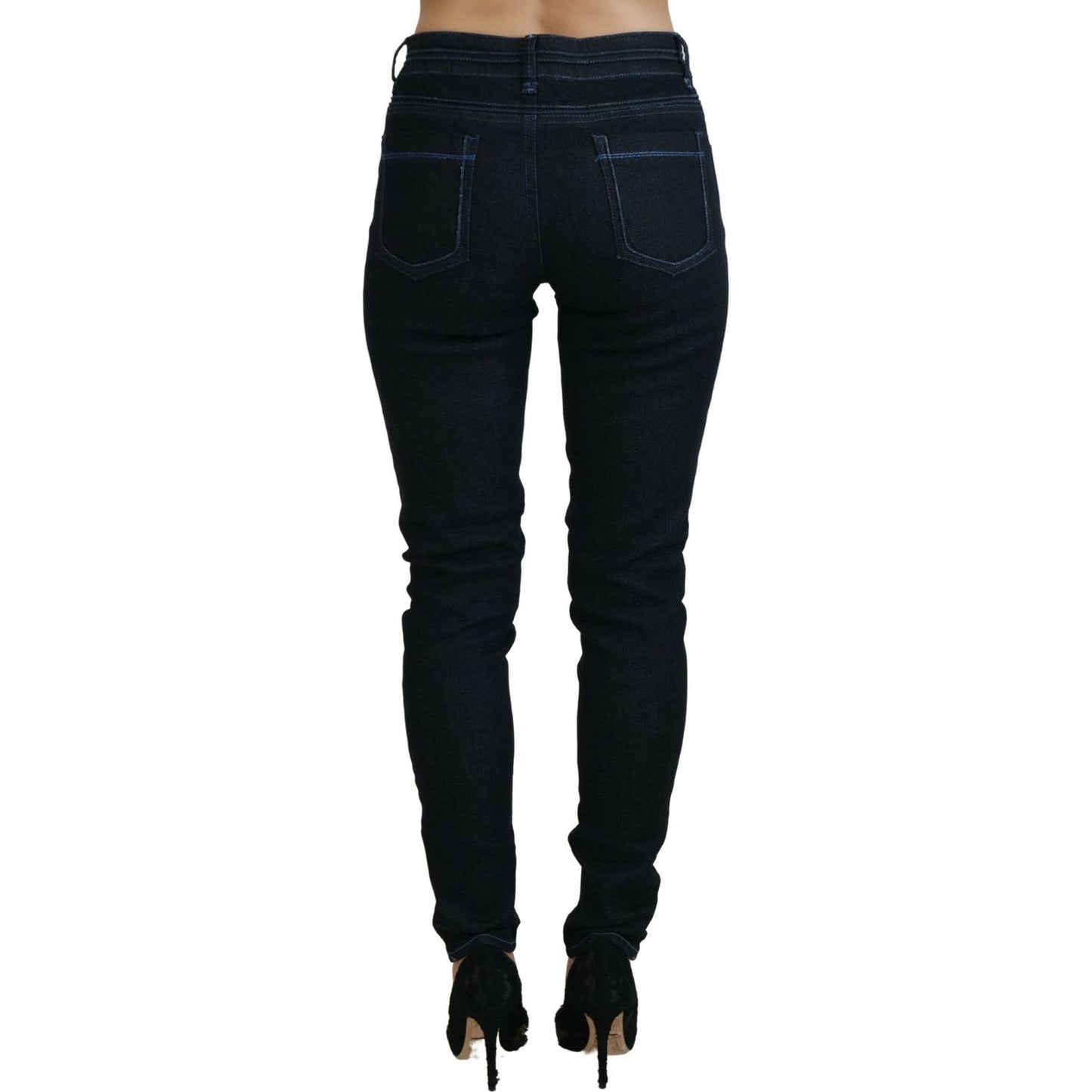 Acht Chic Slim-Fit Cotton Denim in Dark Blue dark-blue-low-waist-slim-fit-women-denim-jeans
