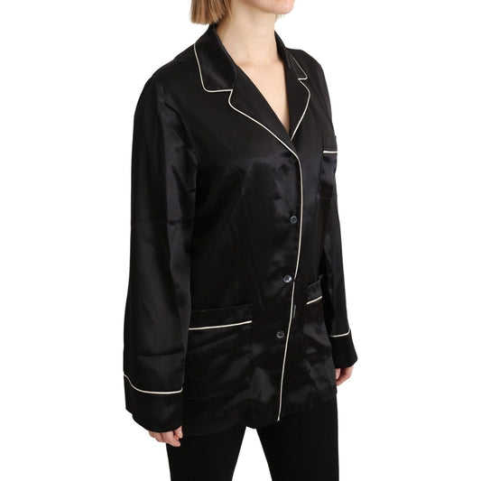 Dolce & Gabbana Elegant Silk Black Button-Up Blouse black-shirt-silk-stretch-top-blouse